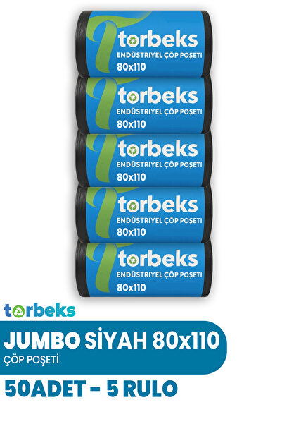 Torbeks 5 RULO - 50 ADET JUMBO Endüstriyel Çöp Poşeti - 80x110 Çöp Torbası - ...