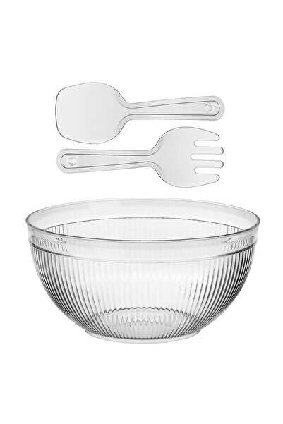 OEM Transparent Plastic Salad Bowl with Serving Spoon & Fork 4.2L
