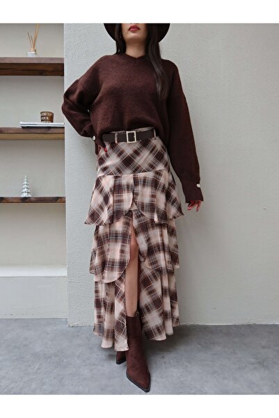 ESRAHELVACI Belted Plaid Layered Skirt