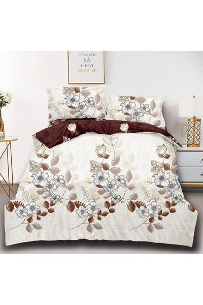OEM 4-piece bed linen with elastic, Super Design Pucioasa, beige/brown floral...