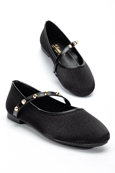 bakacstore Women's Black Gold Accessory Stylish Shiny Fabric Ballerinas