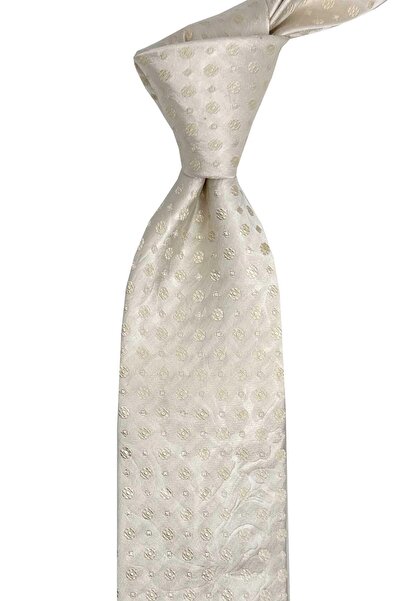 Kravatkolik Brossa Style Beige Motif Pattern Italian Silk Tie İk2260