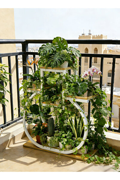 Zeno Round Curved Metal Wood Planks Plant Stand Indoor Outdoor - 5 Tier Tall ...