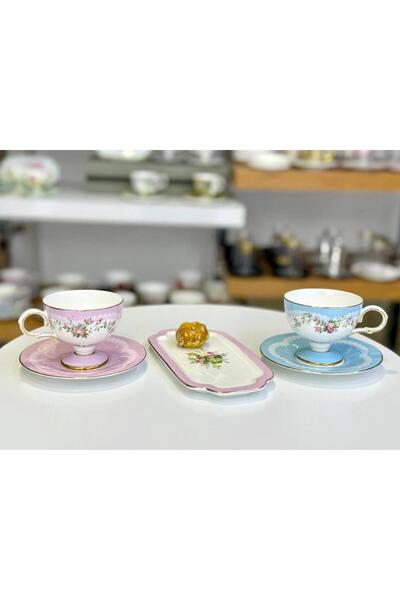 Mikasa Moor ROSE CHARM 2 KİŞİLİK PEMBE SUNUM TABAKLI TÜRK KAHVESİ FİNCANI-5 P...