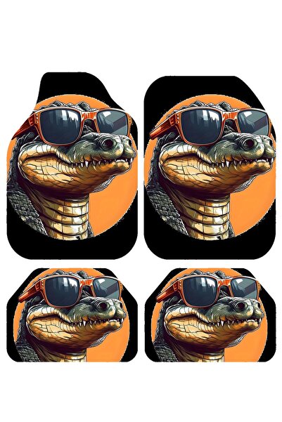 PATENTH TİMSAH FİGÜRLÜ Desenli Dekoratif 4'lü Oto Paspas Takımı Tüm AraçlaraU...