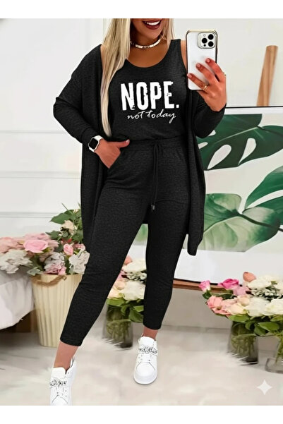 nedo7 Women's Strappy Round Neck Lettered Viscose Two Thread Blouse Jacket an...