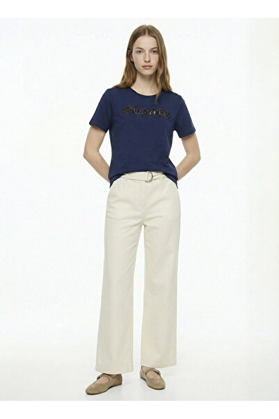 Fabrika Bisiklet Yaka Düz Lacivert Kadın T-Shirt F6SL-TST0239