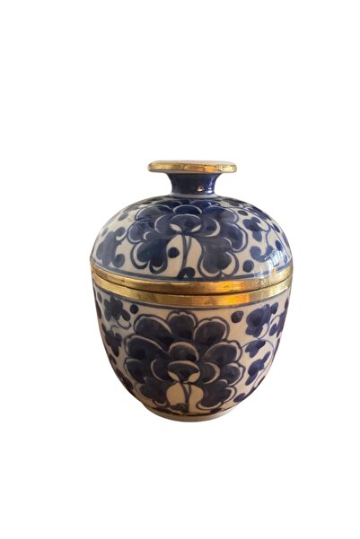 Mondschein Flower Bleu Blanc Seramik Obje ( 10,5 X 10,5 X 13 Cm )