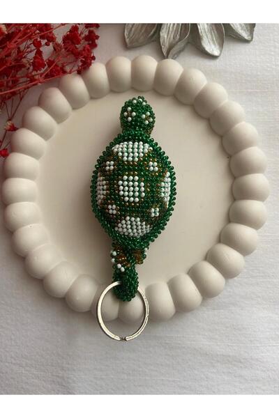 Handmade KUM BONCUK EL İŞİ YEŞİL CAM SARI KAPLUMBAĞA ANAHTARLIK