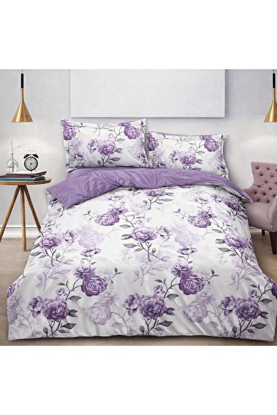 OEM 4-piece bed linen with elastic, Super Design Pucioasa, purple floral patt...