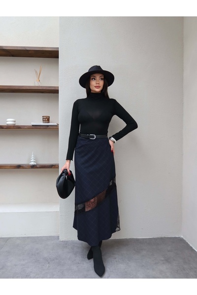 ESRAHELVACI Plaid Patterned Lace Detail Skirt