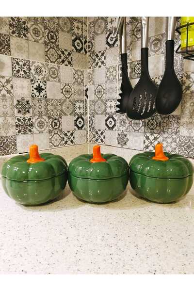 PEKPLUS وعاء زجاجي أخضر مزخرف متوسط ​​الحجم مكون من 3 قطع لتقديم السكر والتوابل