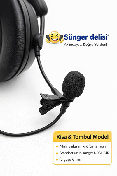 STANDART 1 ADET SüngerDelisi® Kısa & Tombul Yaka Mikrofon Süngeri – 6 mm İç Ç...