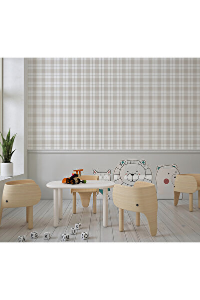 Tasarım Bej Kareli Duvar Kağıdı Poster – Sade Modern Çocuk Odası Duvar Dekoru