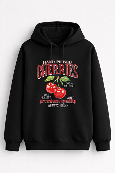 MODA Cherry Kiraz Pinterest cu imprimeu Hanorac negru cu glugă tricou