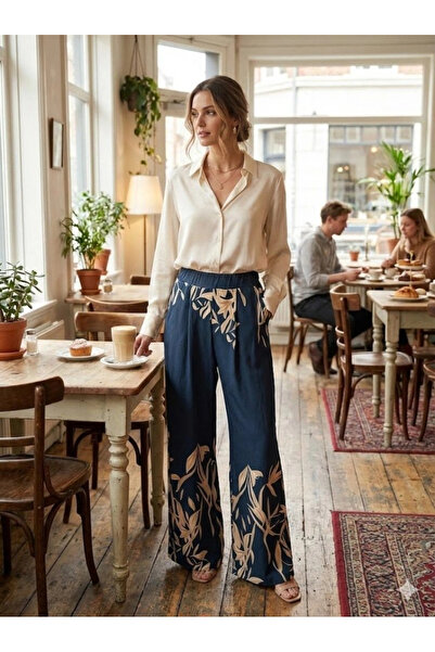 nedo7 Women's High Waist Leaf Pattern Loose Pants