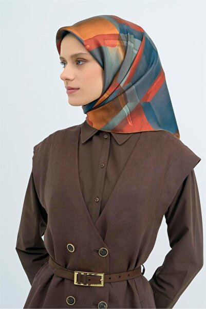 Armine Tivil Pure Silk Scarf 9510 - 83 Orange Burgundy Pastel Pattern