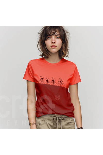 Crea Eymer Wear Sport Cyclist Printed Double Color Crew Neck 100% Cotton T-Sh...