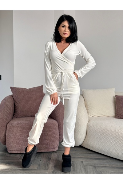 RAMONA BADESCU EXCLUSIVE Salopetă damă din material moale – alb ivoire, croi ...