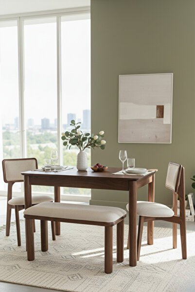 Woodenbend Elena Ceviz Ahşap Açılır Mutfak Masa Takımı 80x120 cm – Bench + 2 ...