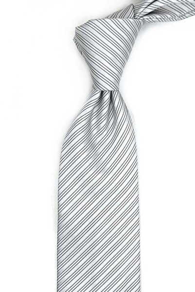 Kravatkolik Berga Style Gray Line Pattern Italian Silk Tie İk2263