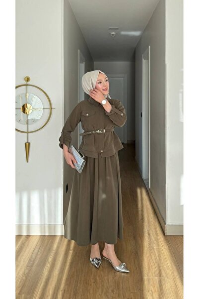 Molly Nelly Women's Comfortable Suit with Pocket Flaps and Kermerli Skirt