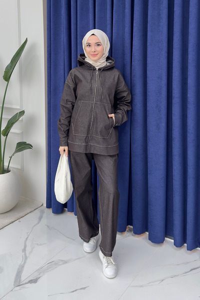 Tesettür Diyarı Σετ τζιν χιτζάμπ με κουκούλα Simon - Πικρό Καφέ