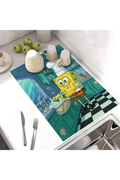 Dish Drying Mat Drying Cover Countertop Dish Holder 40x50cm Washable | SungerBob Pattern