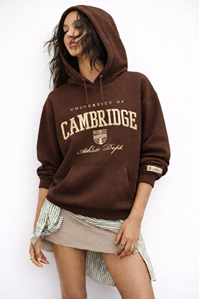 MARKATEM Kapsonlu Kangoru Pocket 3-Thread Cotton Cambriche Printed Sweatshirt