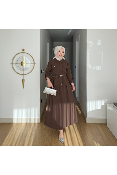 Molly Nelly Kadın Cebi Kapaklı Kermerli Etekli Rahat Takım