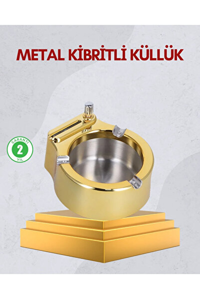 Fırsatkolik Stainless Steel Ashtray with Lighter for Tabletop Use