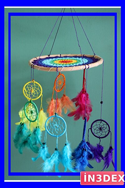 İN3DEX Colorful Feathered Decorative Dreamcatcher Hanging Accessory
