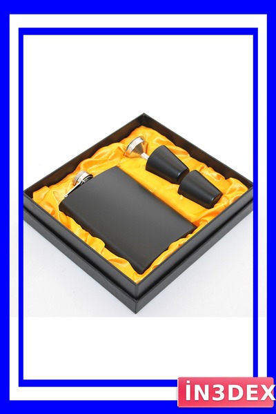 İN3DEX Black Stainless Steel Travel Flask with Double Shot Glass