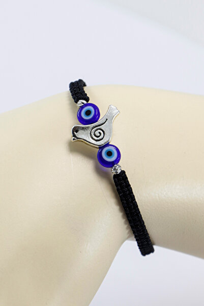 biuti Metal Silver Color Bird and Handmade Glass Evil Eye Beads Adjustable El...