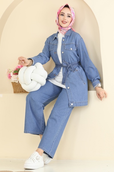 ModaMerve Beli Kuşaklı Kot Takım 202505TEG847-MS Kot