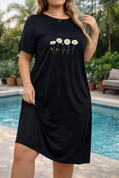 Pink Sky Rochie tricou cu mânecă scurtă pentru femei de mărime mare, cu decol...