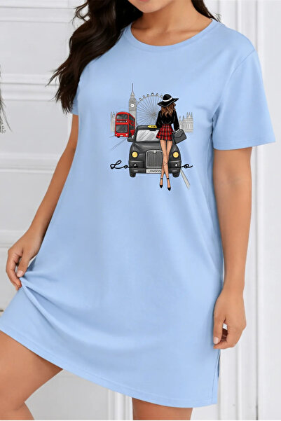 Pink Sky Rochie tricou cu mânecă scurtă pentru femei de mărime mare, cu decol...