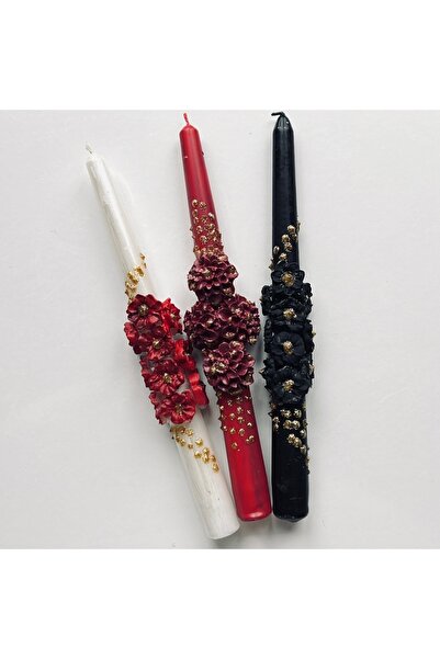 inrobert Midnight Bloom – El Yapımı Çiçekli Şamdan Seti (3’lü)