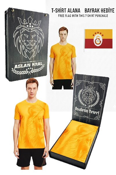 Galatasaray Originalni licencirani Lion Štampano žuti T-shirt sa zastavom i l...