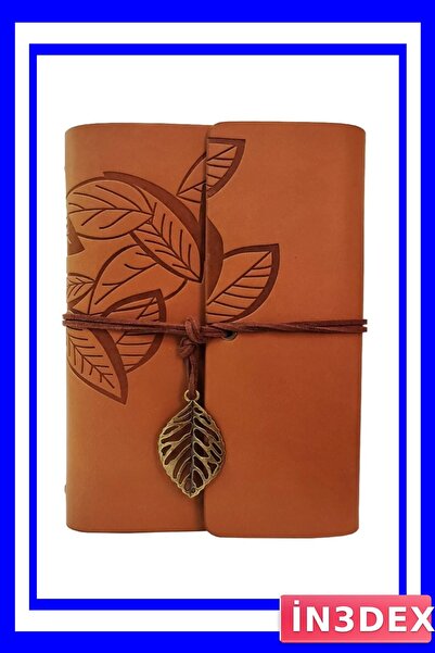 İN3DEX دفتر ملاحظات بغلاف جلدي منقوش بأوراق الشجر 75 صفحة