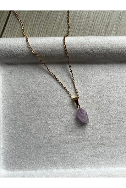 Pel Design Raw Amethyst Stone Steel Necklace Handmade