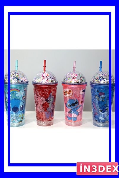 İN3DEX كوب ماء للأطفال مزين بالترتر مع شفاطة، سعة 400 مل