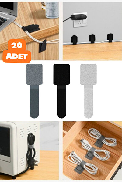 Vekorr 20 Adet Cırt Cırtlı Bant Kablo tTucu Sabitleme Duvara Masaya Asma Topl...