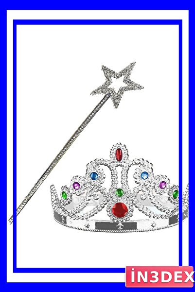 İN3DEX مجموعة إكسسوارات الأميرة المعدنية: تاج وعصا نجمية