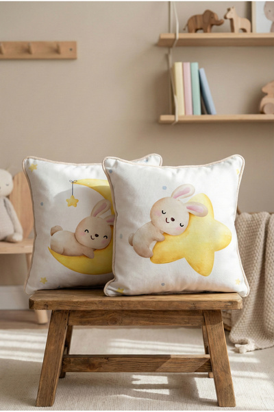 decofav وسادة للأطفال بتصميم القمر والنجمة - مجموعة من قطعتين بنسيج خلوي وحشو...