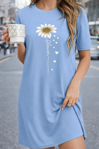 Pink Sky Plus Size Women's Short Sleeve Crew Neck T-Shirt Dress Nightgown