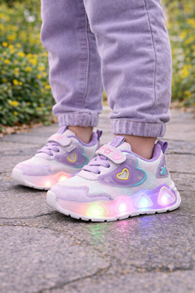 Bebelul Перлени маратонки със светлини - Лилави сърца