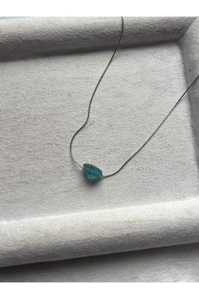 Pel Design Raw Apatite Stone Steel Necklace Handmade