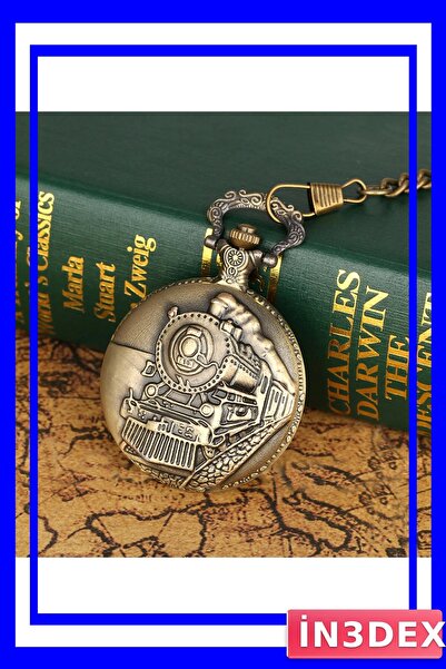 İN3DEX Vintage Train Embossed Pocket Watch with Chain Accessory