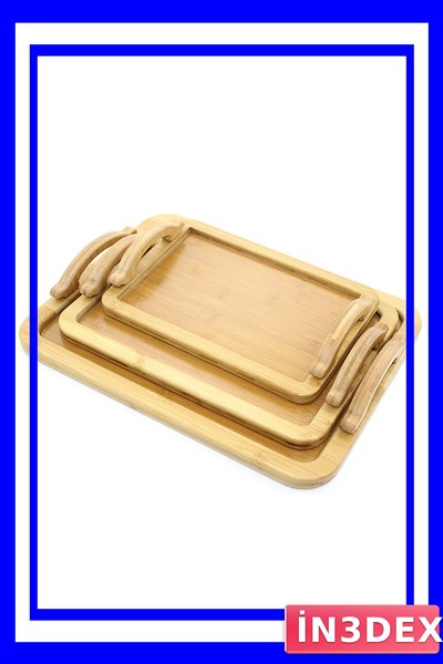 İN3DEX Natural Bamboo Tray Set, 3 Different Sizes, Durable